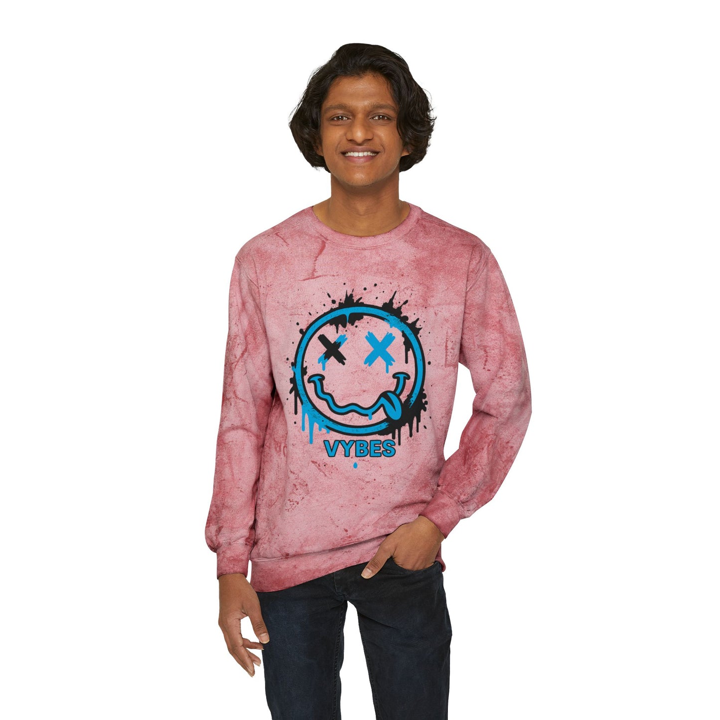 Tie-Dye Smiley Vybes Crewneck Sweatshirt