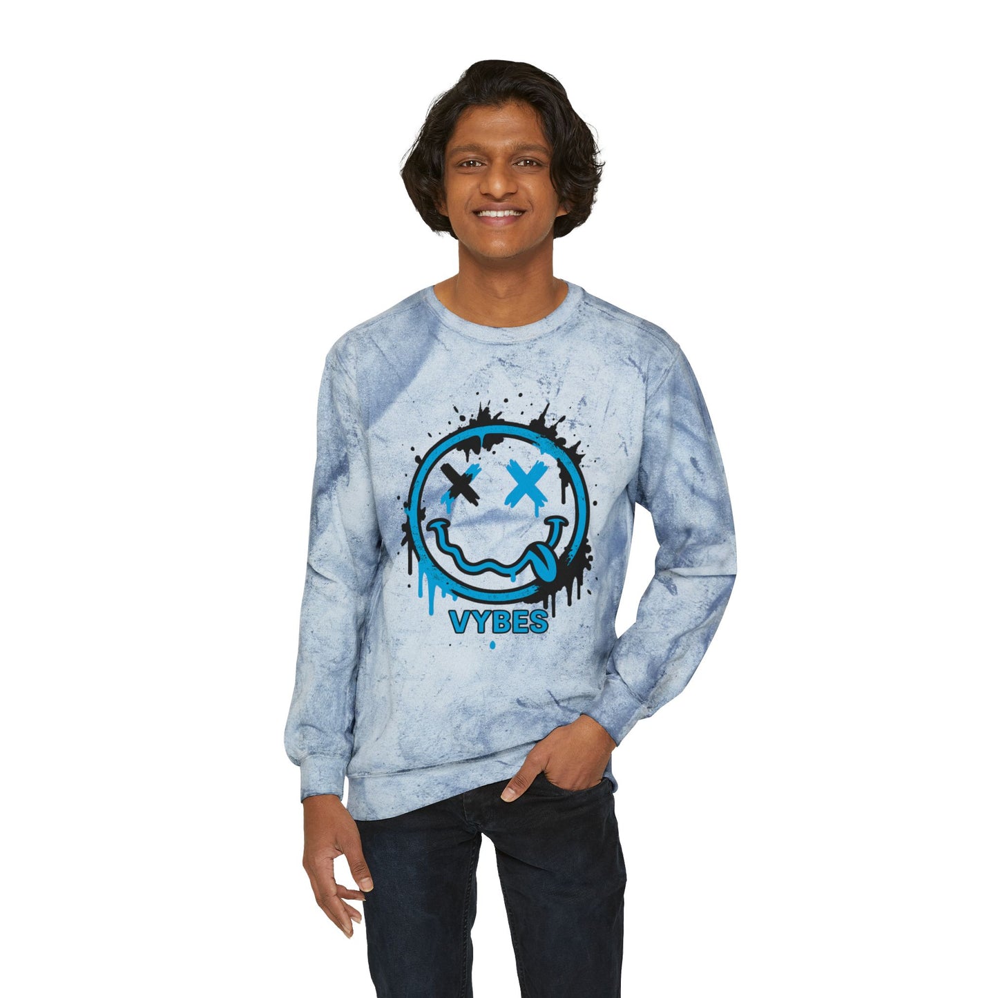 Tie-Dye Smiley Vybes Crewneck Sweatshirt